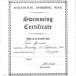 Paul Garwood swimming certificate