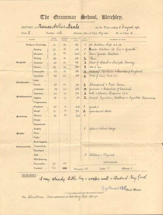School Report 1918 Bletchley, 1910s, Education Living Archive