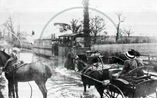 The Wolverton Works tram in flood, Wolverton