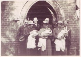 photograph of the triplets christening at st Martins church, fenny Stratford.