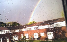 a photograph of a rainbow over the croft