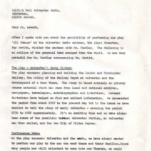 Letter from Margaret Broadhurst to Mr W.E. Levett (01/12/1976) page 1.