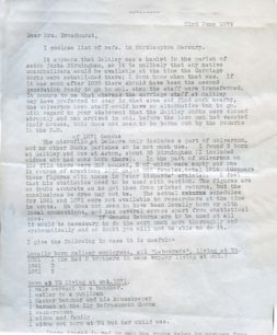 Letter from D. Warren to Margaret Broadhurst, enclosing an index of references sourced from the Northampton Mercury (1976).