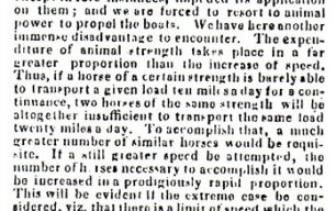 Northampton Mercury - Extract from Dr. Lardner's Cabinet Cyclopaedia. Vol. XVII on the advantages of railroads over canals (1832).
