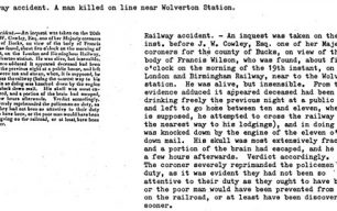 Newspaper - Report of a fatal railway accident near Wolverton Station (1838).
