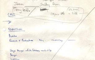 Handwritten list of teams involved in the production of "All Change" (c1976).