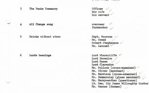 List of the order of rehearsal and roll call of characters (c1977).