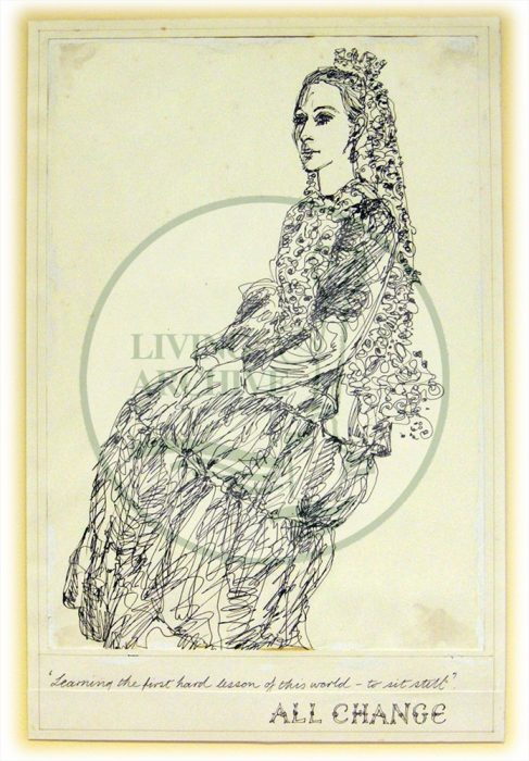 Dress rehearsal sketch 'Queen Victoria' by Eugene Fisk (1982).
