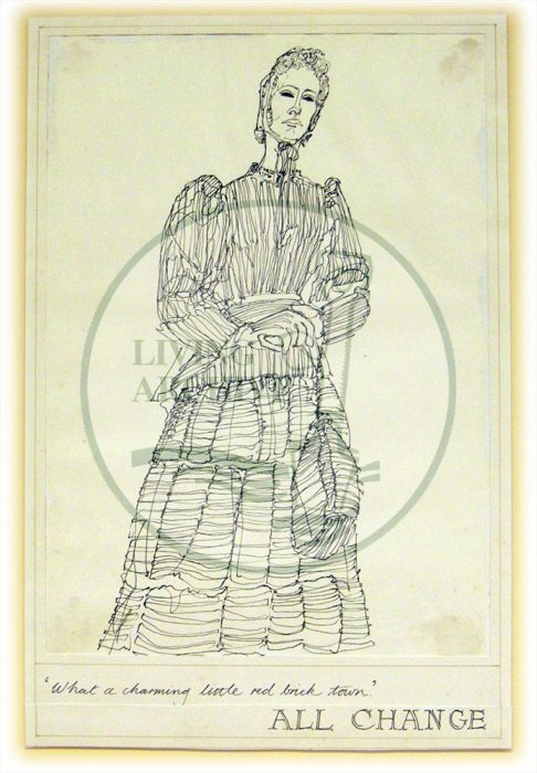 Dress rehearsal sketch 'Queen Victoria' by Eugene Fisk (1982).