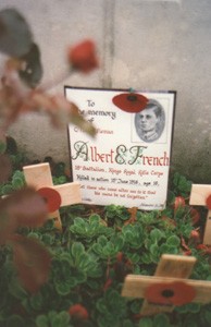 Colour photograph showing the headstone of Albert French
