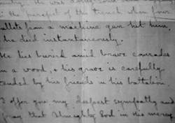 Photograph of passage from a letter about the death of Albert French dated June 1916