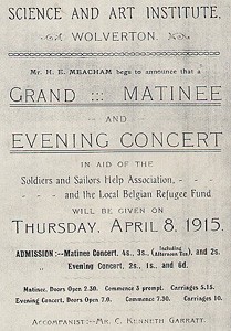 Black and white photograph of a poster for a Grand Matinee and Evening Concert