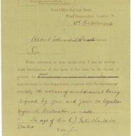 Post Office Savings Bank draft declaration form No 244 dated 23rd October 1916