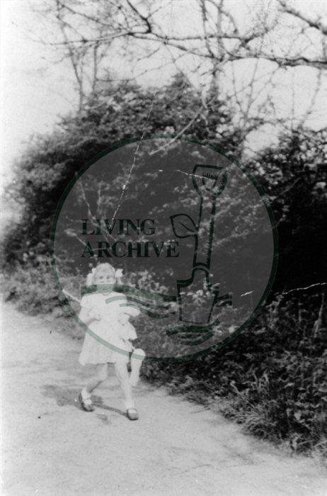 Wendy Checkley blackberrying in Tattenhoe Lane in the 1950s. Photograph supplied by kind permission of BCHI (Accession Ref: BLE/P/208).Original donated by Living Archive.