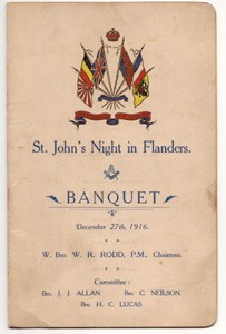 Menu card for a St John's Night in Flanders banquet