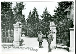 Postcard of the entrance to Staple Hall