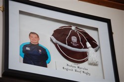 Photograph and England 2014 Deaf Rugby  cap of Joshua Sprules