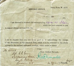 Memorandum accompanying 1914-1915 Star