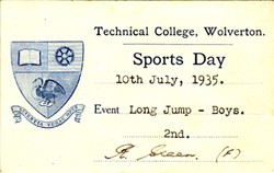 Sports Day Card from Technical College, Wolverton. Long Jump - Boys