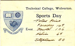 Sports Day Card from Technical College, Wolverton. Total Points