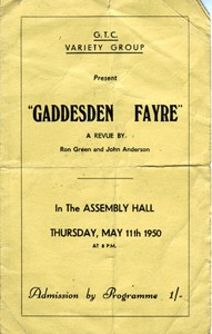 Play Programme for "Gaddesden Fayre" A Revue By Ron Green and John Anderson