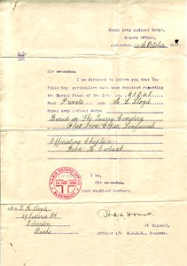 Letter from the R.A.M.C. Office of records sent to Mr W.H. Lloyd.