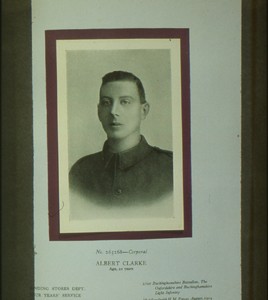 Slide of Corporal Albert Clarke in uniform.