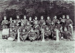 Group photograph of a military band.
