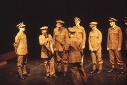 Slide of a line of soldiers looking at something