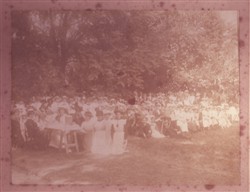 Photograph of McCorquodales Strike workers having tea in Bradwell Vicarage Garden