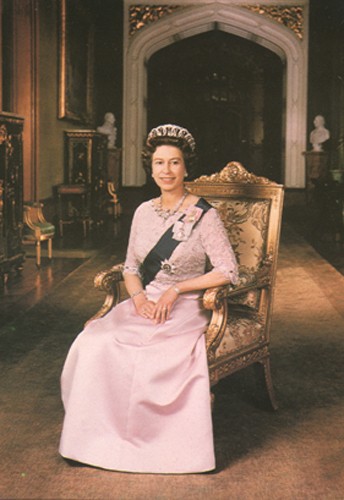 Postcard of the Queen seated
