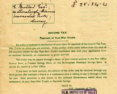 HM Income Tax Letter Payment of Post-War Credit