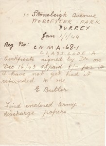 Letter from Edwin Butler,  addressee unknown.