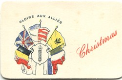 Embroidered  Christmas card showing the allied flags