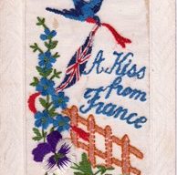 Embroidered postcard 'A Kiss from France'