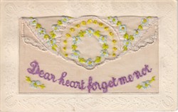 Embroidered postcard "Dear Heart Forget Me Not"