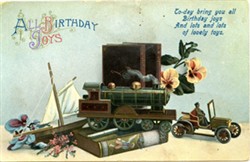 Illustrated postcard "ALL BIRTHDAY JOYS"