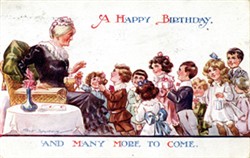 Illustrated postcard "A HAPPY BIRTHDAY AND MANY MORE TO COME"