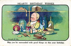 Illustrated postcard "HEARTY BIRTHDAY WISHES"