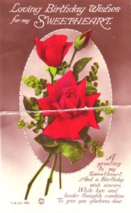 Illustrated postcard "Loving Birthday wishes for my Sweetheart"