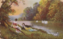 Illustrated postcard "Rural Idyll with Swans"
