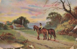 Illustrated postcard  "Man on carthorse"