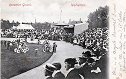 Postcard of a bicycle carnival, Wolverton Recreation Ground