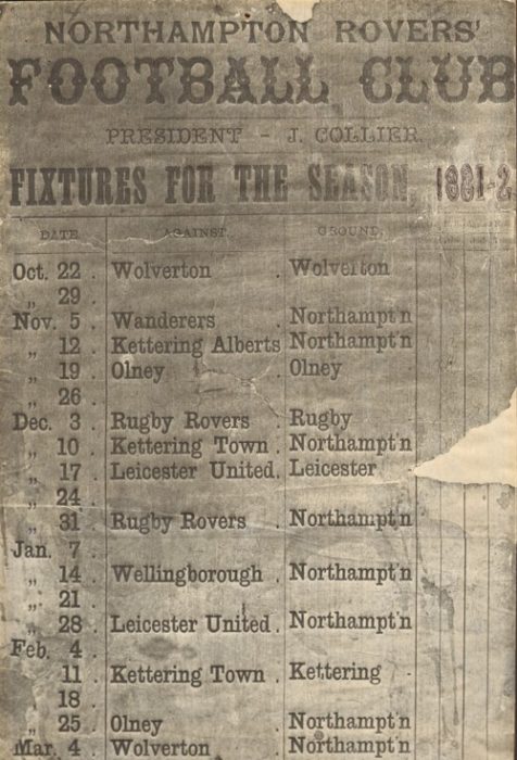 Fixtures List Northampton Rovers Football Club, 1881-82