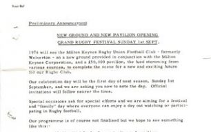 Letter about the Grand Rugby Festival for the opening of the new ground and pavilion