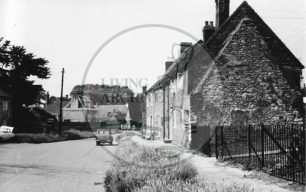 Photograph of Great Linford village properties looking towards the Manor (1971).