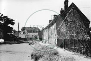 Photograph of Great Linford village properties looking towards the Manor (1971).