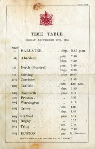 Timetable from the Royal Train.