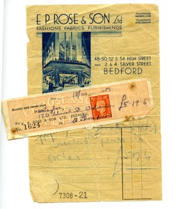 Receipt for Beryl Taylor's wedding gown.