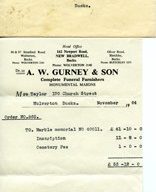 Receipt from A.W  Gurney and son in envelope.